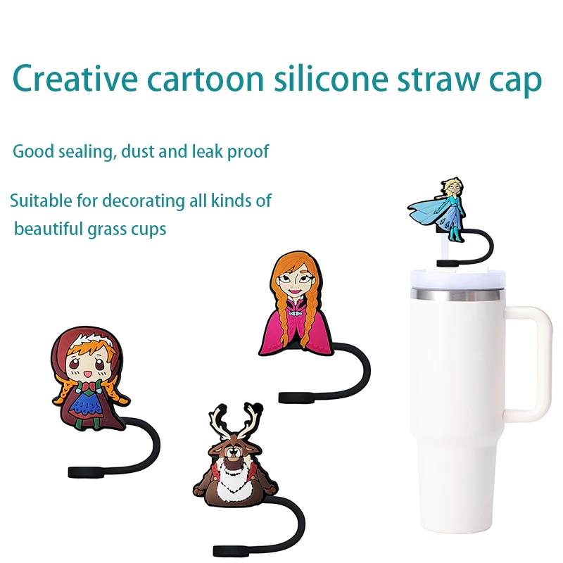 MINISO Disney  silicone straw cap pattern straw plug reusable spill-proof drinking stylish straw fit cup straw cap pendant