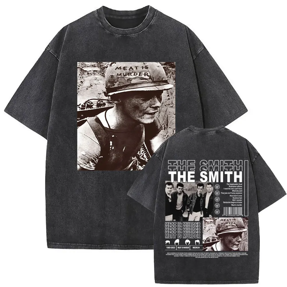 فرقة الروك البريطانية The Smiths The Queen Is Dead مضحك القط ريترو غسلها تي شيرت بديل 1980's إيندي موريسي تي شيرت للجنسين