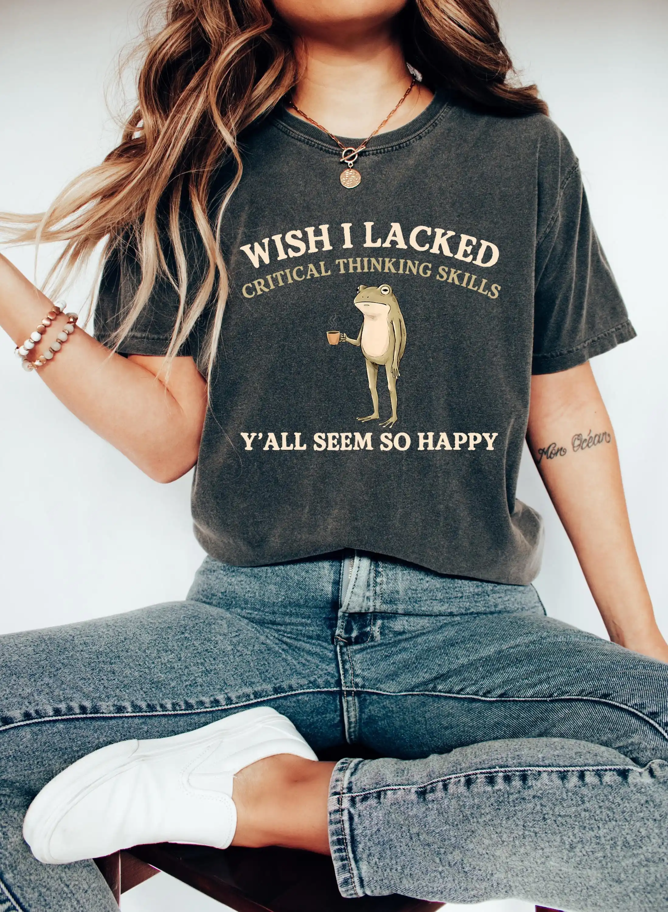 Wish I Lacked Critical Thinking Skills Y'all Seem So Happy T-Shirt, Funny Sarcastic Quote Gift, Introvert Humor Graphic Tee
