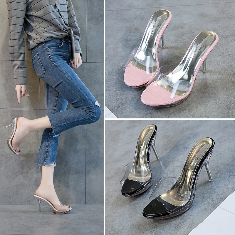 Sandalias de tacón alto pequeñas y frescas para mujer, zapatos de cristal Sexy, versión coreana, novedad