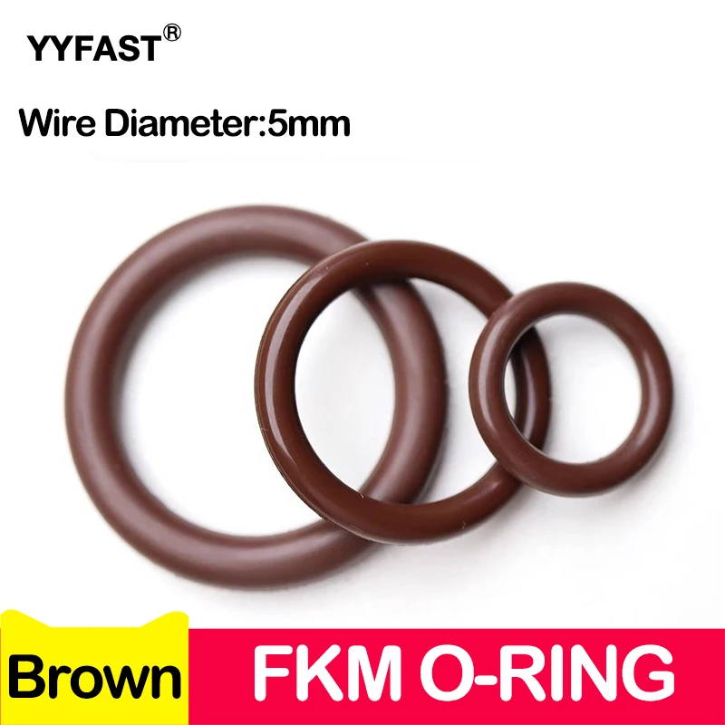 CS 5mm, Brown FKM O Ring Seal, High Temperature and Corrosion Resistance, Fluorine Rubber Outer Diameter 15-1000mm, Wire Diamete