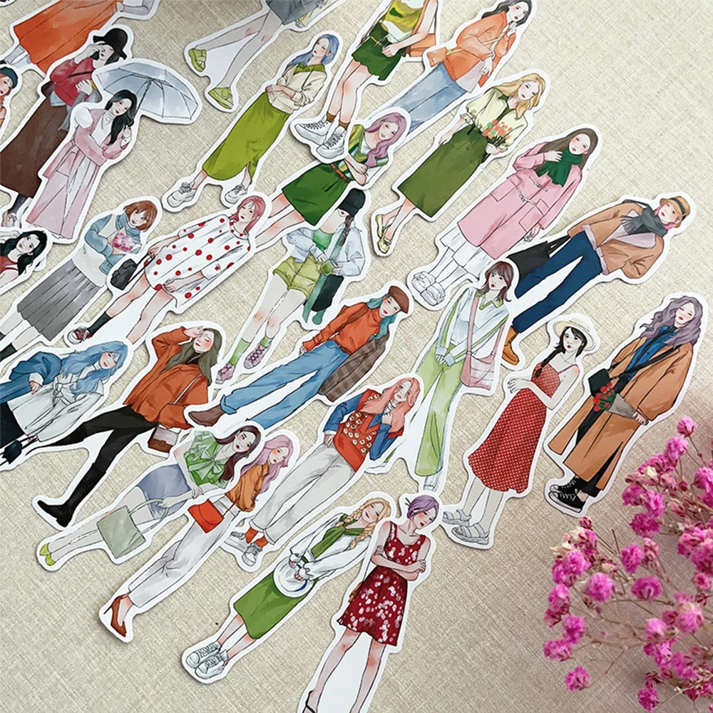 10/30/60pcs Fashion Outfit Stickers Four Seasons Dress Girls Cartoon Aesthetic Decals Phone Laptop Stationery Decoratiin Sticker