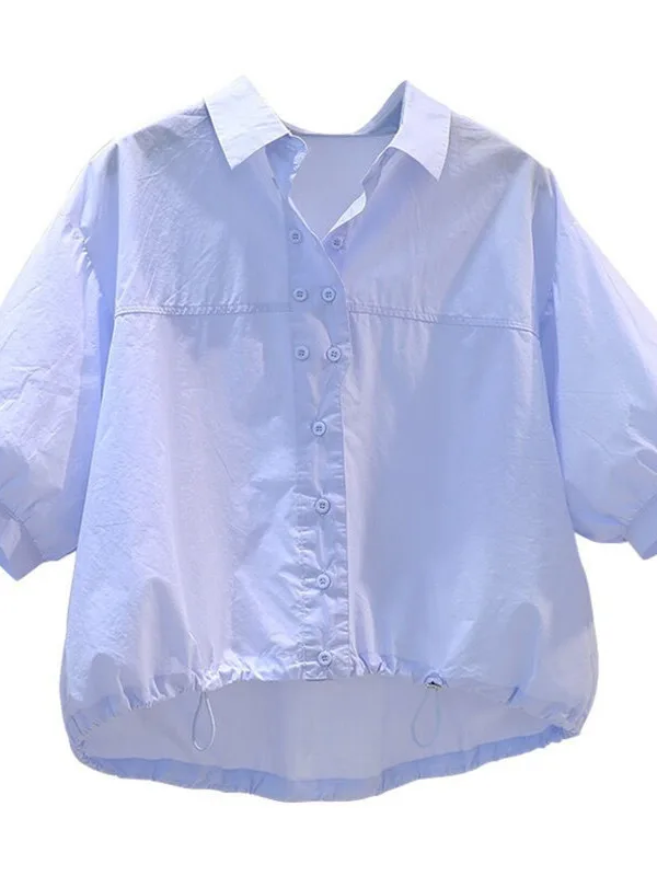 Faionable ort Lantern Sve White irt Donna Estate New Sle Ele ort irt Versione coreana Colletto ampio