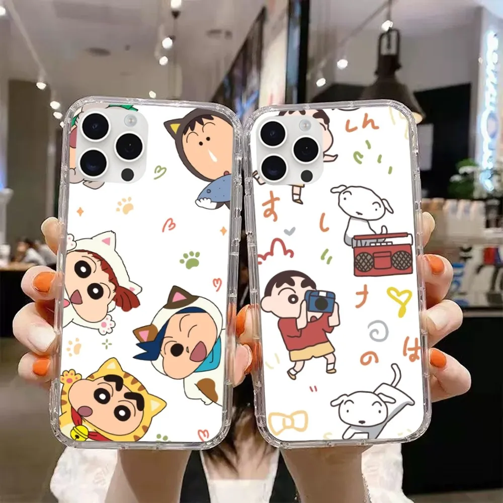 Bilibili C-Crayons Shin-chans Phone Case For iPhone 15 13 14 12 11 Pro MAX XR X SE XS iPhone13 14 Mini Transparent Phone Case