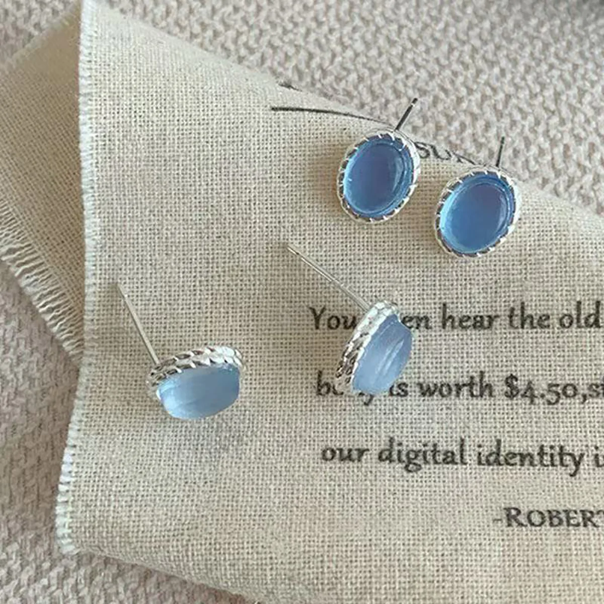 2025 New Fresh Compact Haibao Blue Oval Earrings Simple Gentle Temperament  Dainty Daily Wear Jewelry Accessories