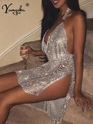 Sexy Bling Metal body chain Rhinestone summer dress women Luxury party Glitter Night club Backless diamond Mini dresses vestidos