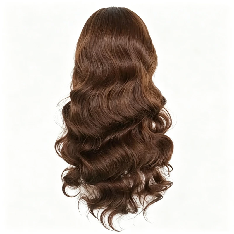 Peruca Longa Ondulada Marrom com Franja Sintética para Mulheres, Estilo Lolita Cosplay, Fofa, Natural, Resistente ao Calor, para Uso Diário e Festas