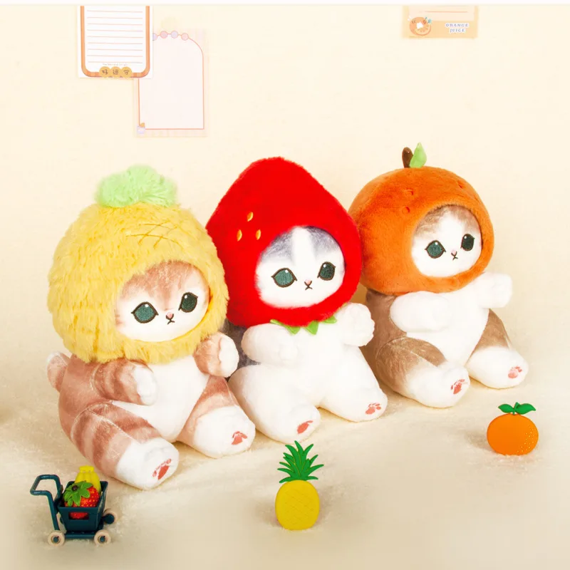 20cm Mofusand Cat Kawaii Plush Doll Fruit Series Strawberry Pineapple Shark Cat Cute Stuffed Creative Soft Pillow Cartoon Toys