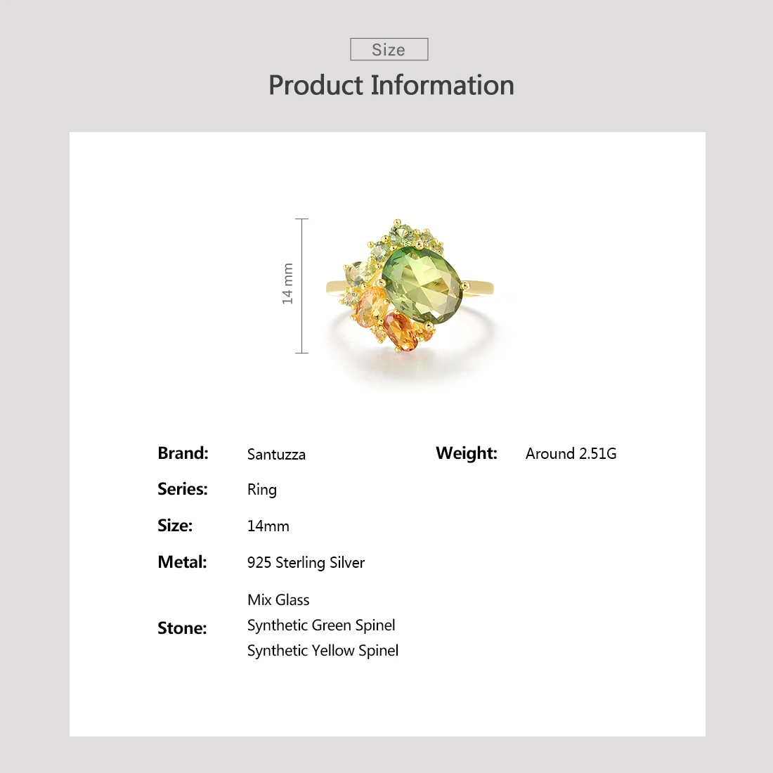 SANTUZZA Real 925 Sterling Silver Ring For Women Sparkling Synthetic Green Spinel Gorgeous Wedding Party Gifts Fine Jewelry