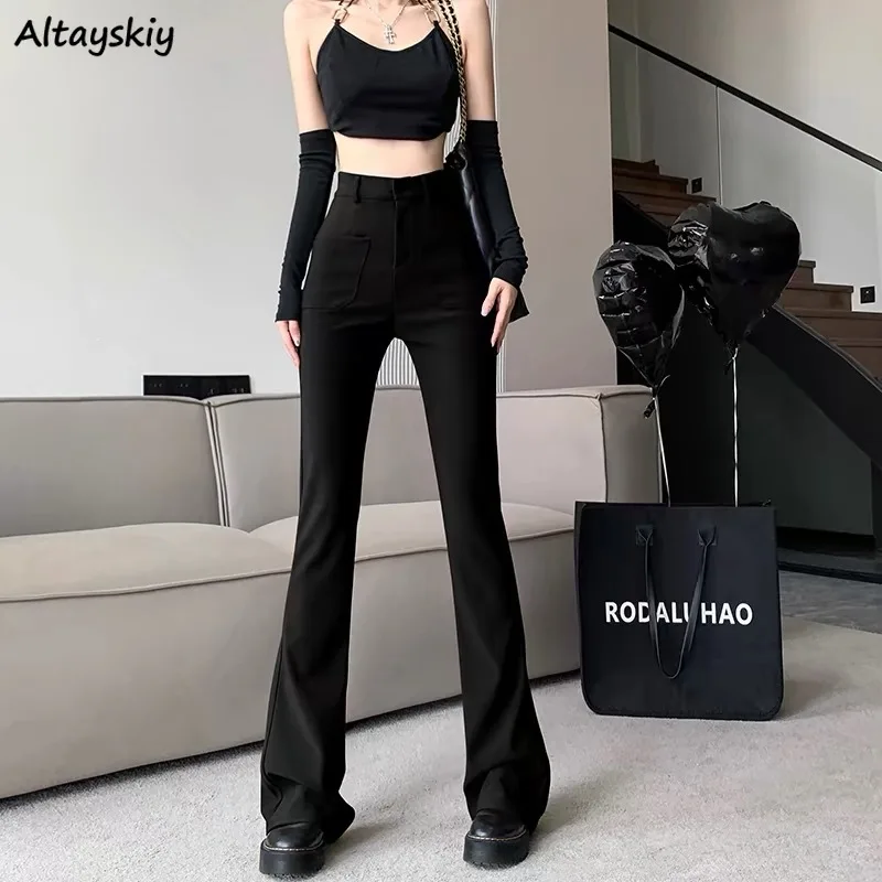 

Black High Waist Flare Pants Full-length Women Spring American Style Fashion Slim Simple Vintage Clean Fit Ulzzang All-match BF