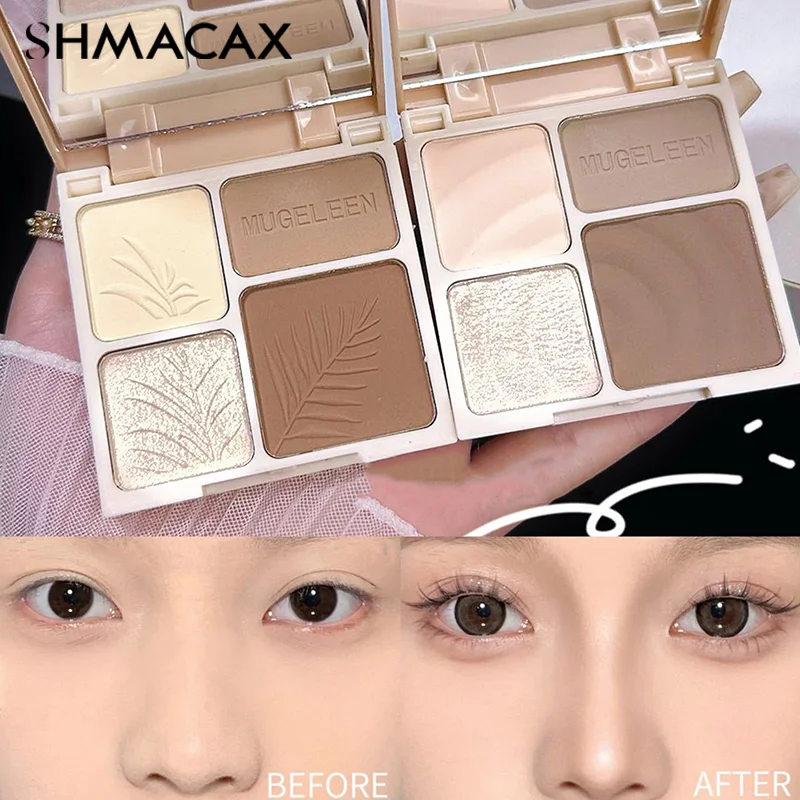 Four Color Highlights Palette Face Matte Shadow Lasting Glow Brighten Contour Shimmer Powder 3D Nose Cosmetics