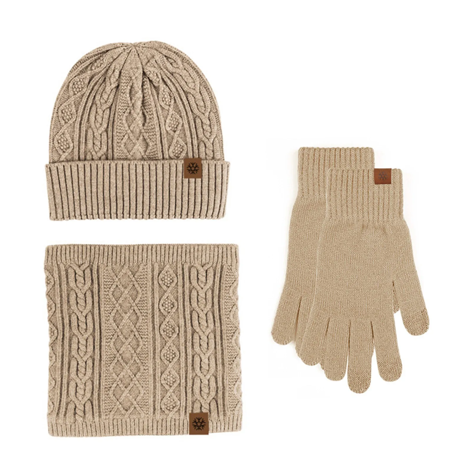 

Winter Knitted Gloves Hat Scarf Three-Piece Set Touch Screen Plush Warm Wool Hat Outdoor Sport Ski Warm Three-Piece Set