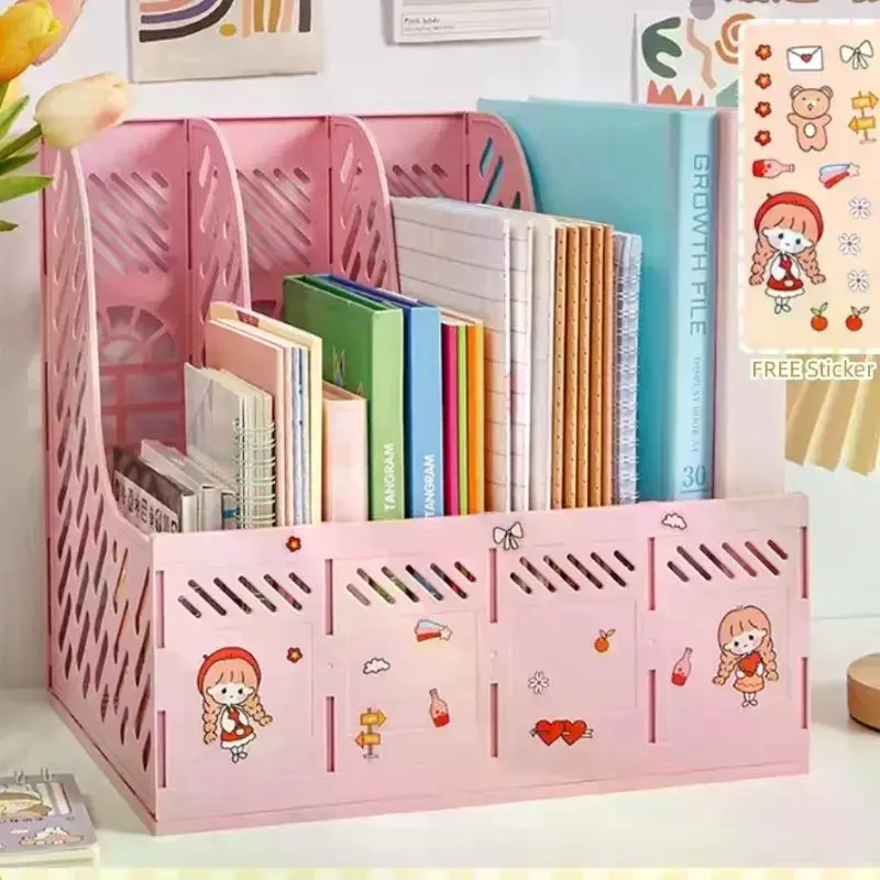 4 Column File Storage Organizer Sturdy PP Material Multi-functional Desktop Rack for Office Classroom Book Stationery Holder