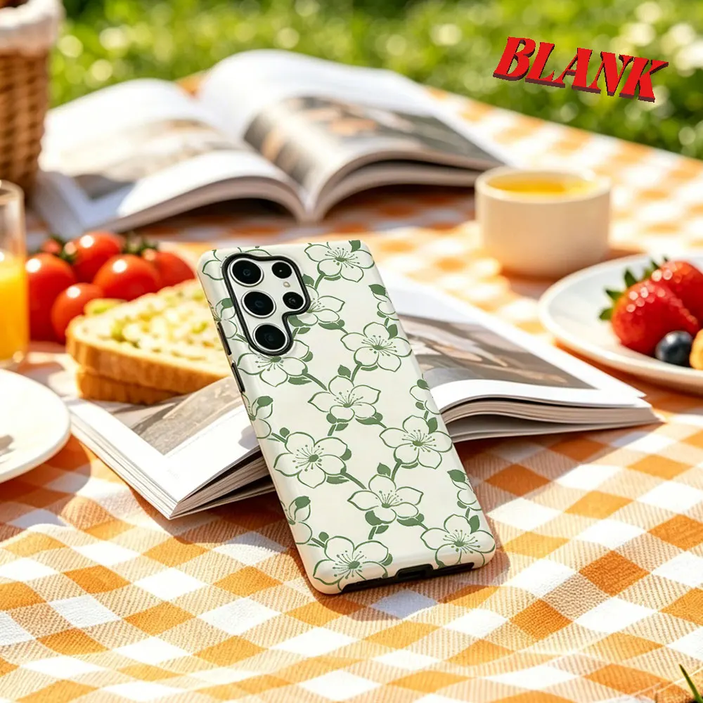 Green Blossoms For Samsung Galaxy Phone Case S23 A57 S20 S25 FE S26 Plus S24 Ultra A56 A37 2-IN-1 Shockproof Bumper