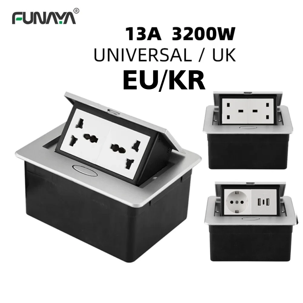 FUNAYA Universal EU UK SG Pop Up Sockets Built-in Plug AC Multi Alloy Damping Outlets Desktop Recessed Table Countertop Socket