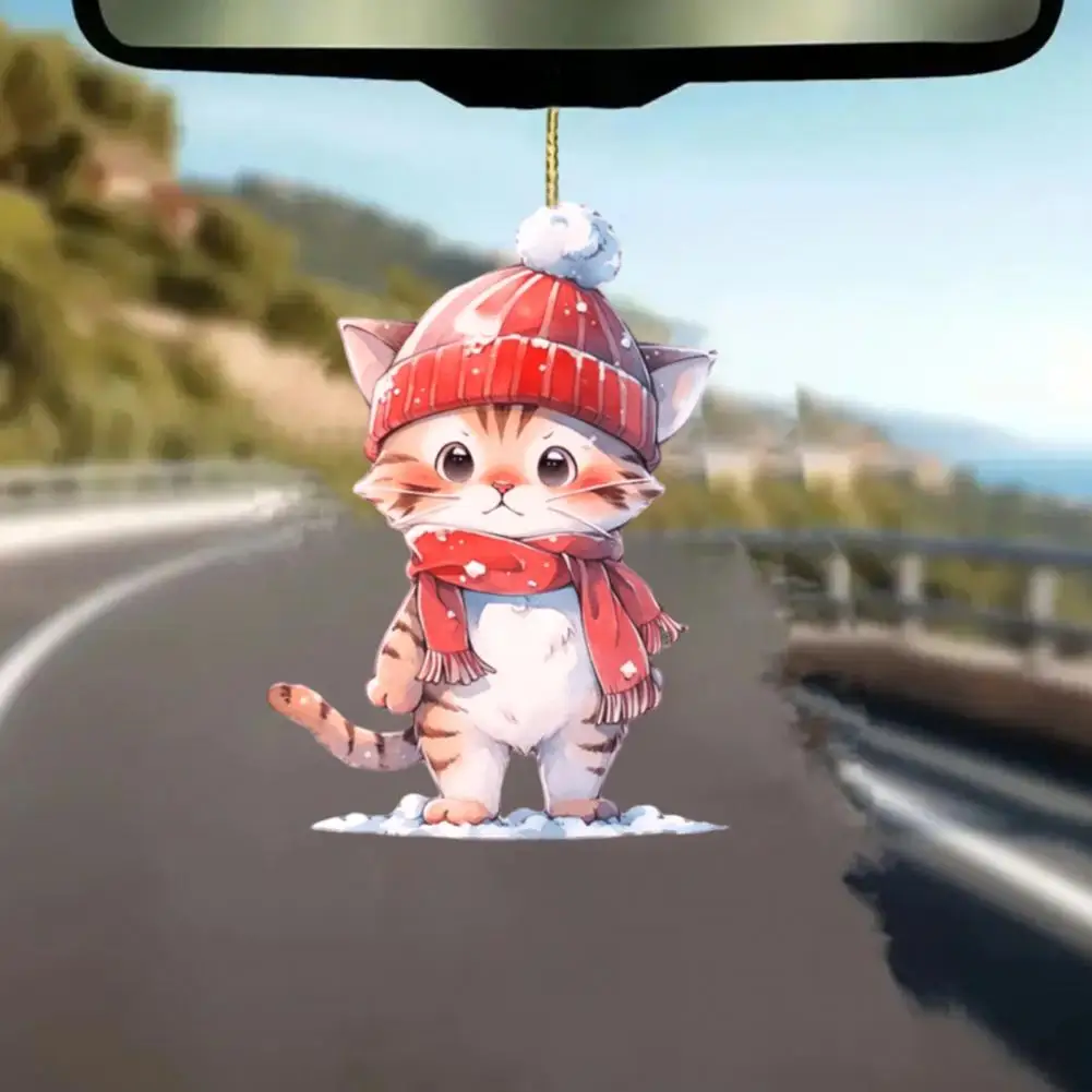 Adorable Feline Pendant Cute Christmas Cat Pendant Funny Cat Decorations Set for Car Rearview Mirror Christmas Tree for Friends