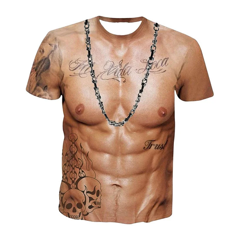 Summer Sexy Muscle Graphic Pop Men T Shirt 3D Muscular Printed Gym Tee Shirts Kids Cool Short Sleeves Quick Dry Sports Tops Tees