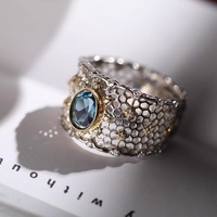 VENTFILLE 925 Sterling Silve Topaz Ring for Women Gift Lace Hollowing Out Wide Versatile Grace Vintage Jewelry Dropshipping