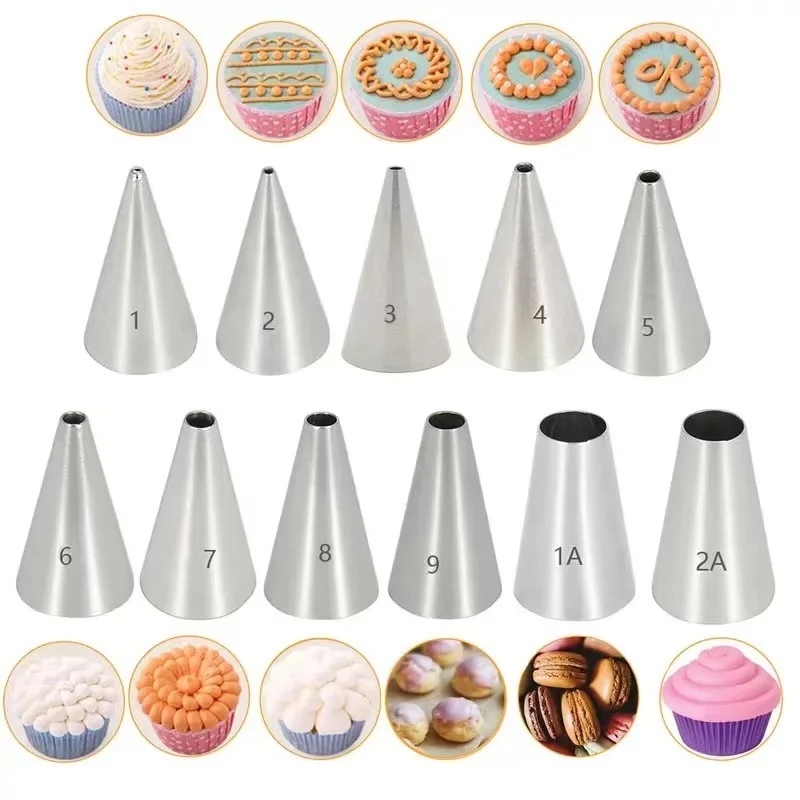 Stainless Steel Cake Cream Decorating Mouth Round Hole Dessert Cupcake Cookie Squeezer Icing Piping Nozzles Kitchen Baking Tools