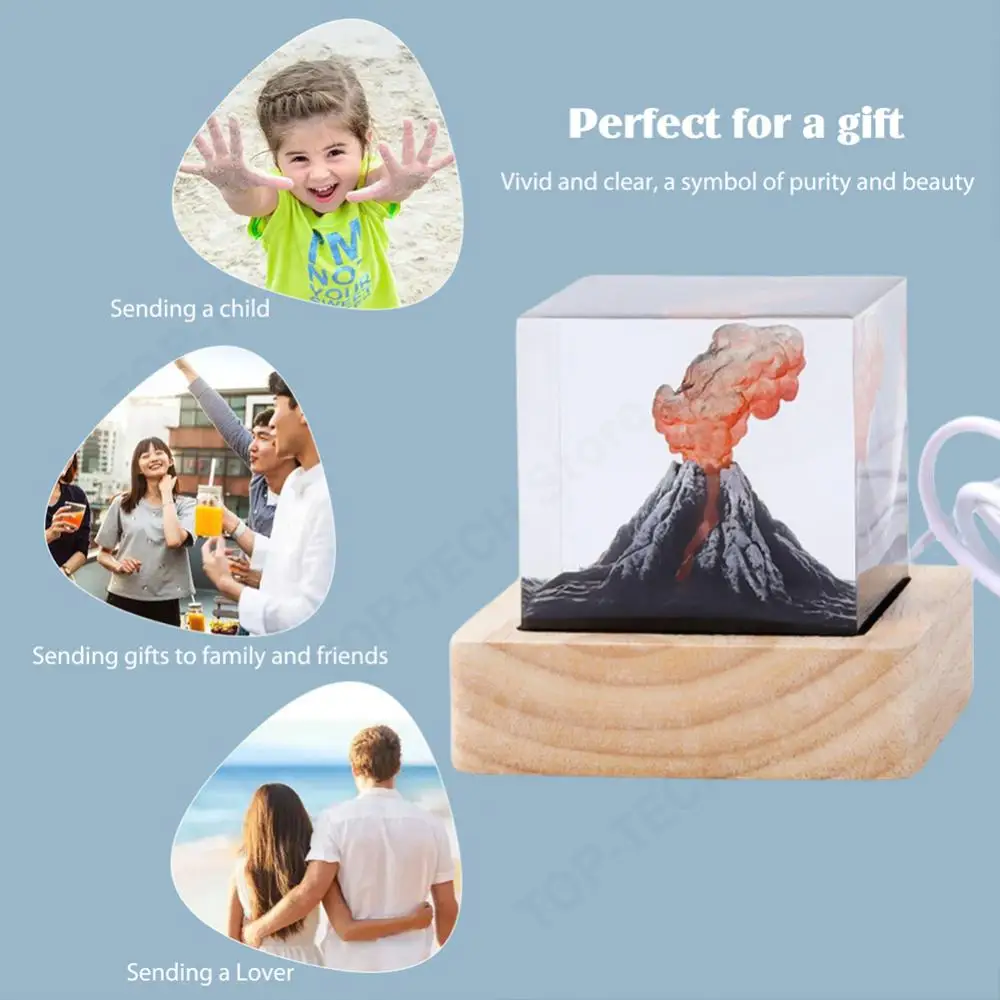 

Simulated Volcano Eruption Effect Light Cube Organism Resin Table Light USB Powered Volcano Lava Lamp for Home Living Room Decor