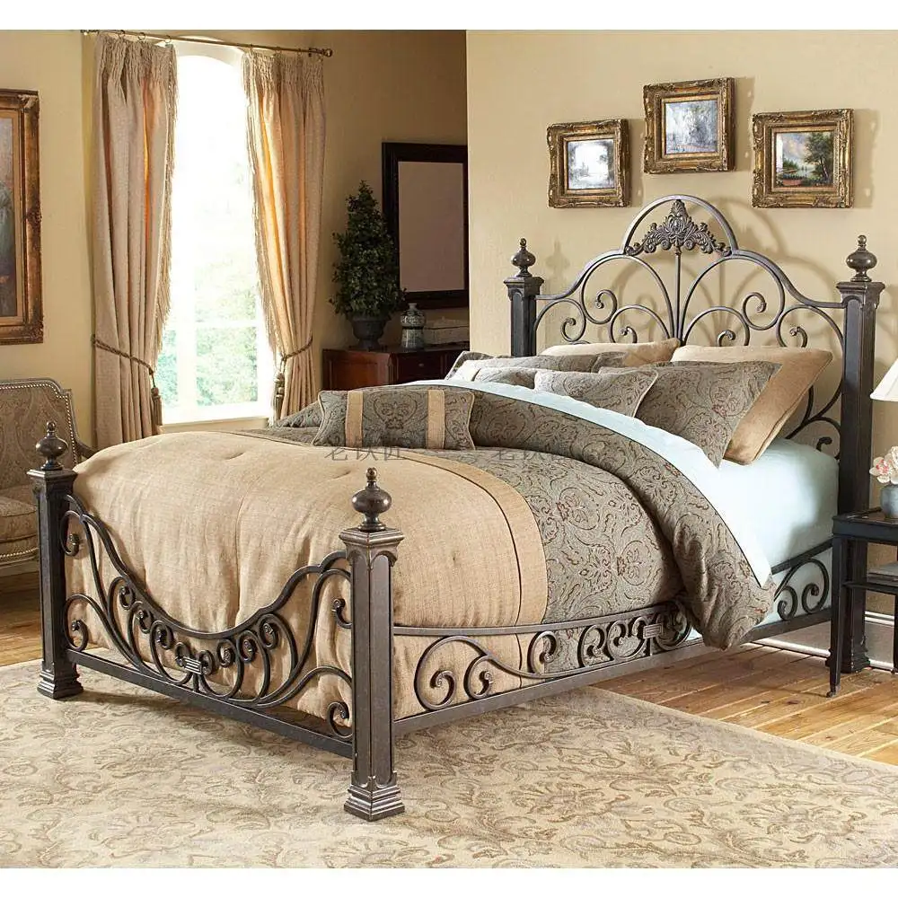 

Single bed double 1.2m 1.5m 1.8m high-end European wrought iron bed princess