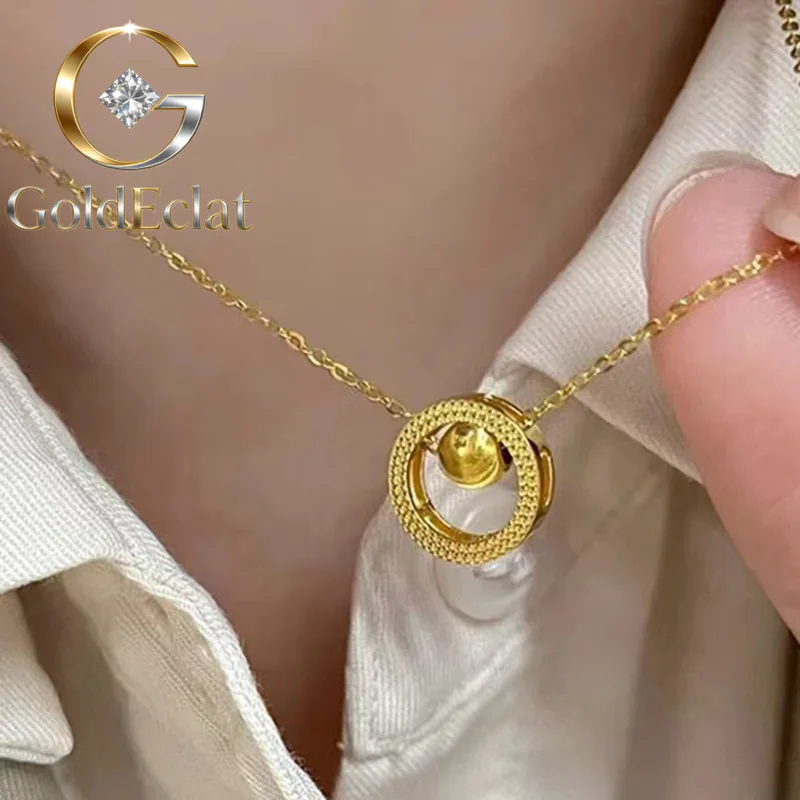 

GoldEclat Luxury 24K 9999 Pure Gold real gold Cat's Eye Transfer Beads Women's Necklace for Girlfriend Clavicle Chain