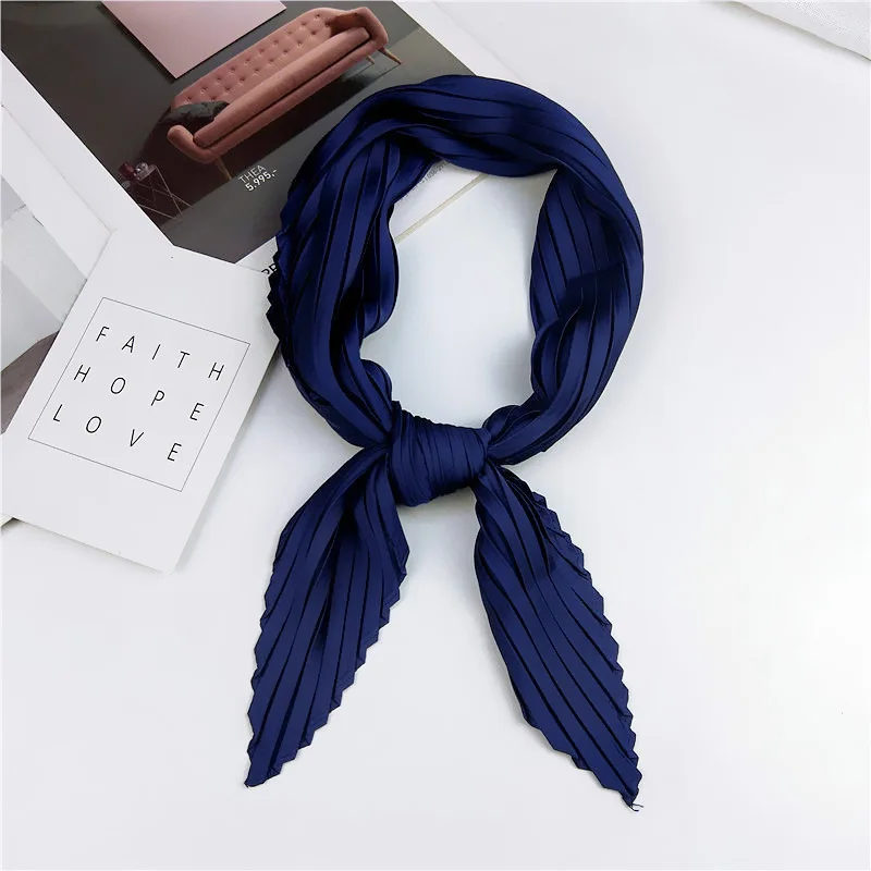 2024 Spring/Summer New Solid color 70*70cm Square Scarf Breathable Pleats Neckerchief Women’s Decorate Imitation Silk Bandannas