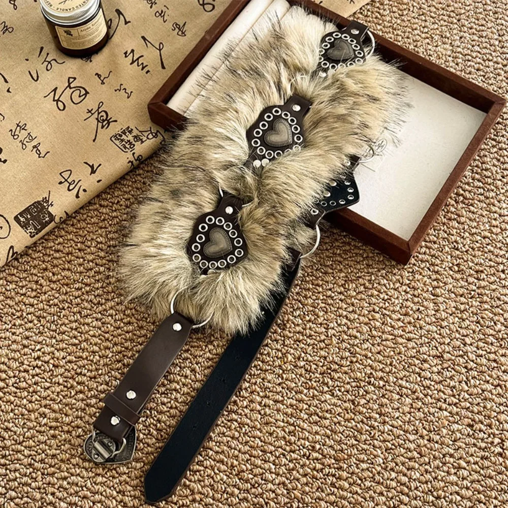 

Fashion Spicy Girl Style Leather Fur Belt Punk Jeans Decor Furry Waistband Retro Versatile Y2K Plush Waist Belt Daily