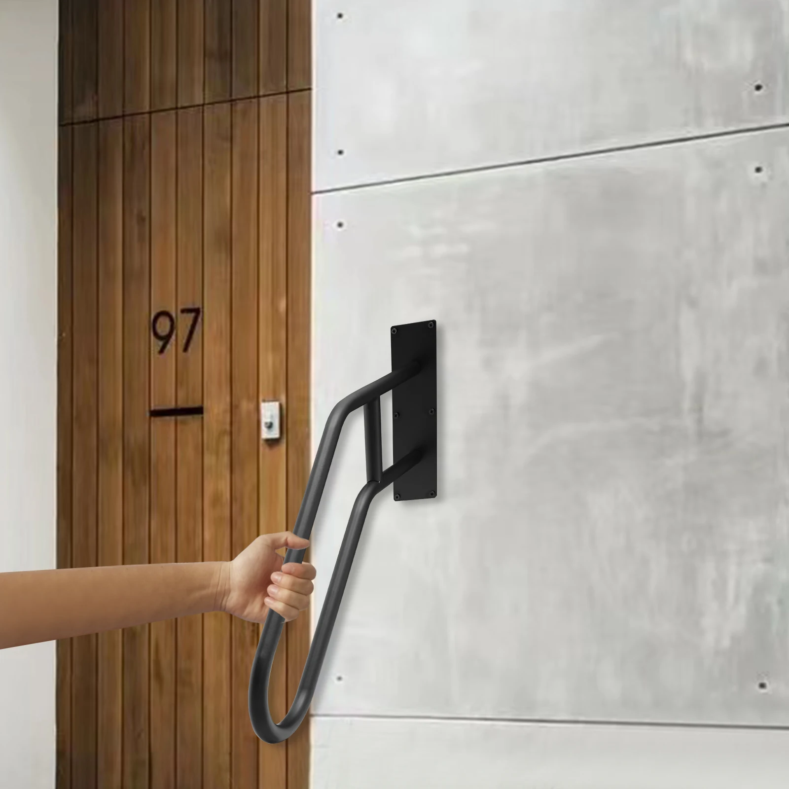 Metal Stair Railing with U-Shaped Elbow, Cross Bar Support, 660 lbs Capacity, Powder-Coated Finish, Corrosion-Resistant, Easy to