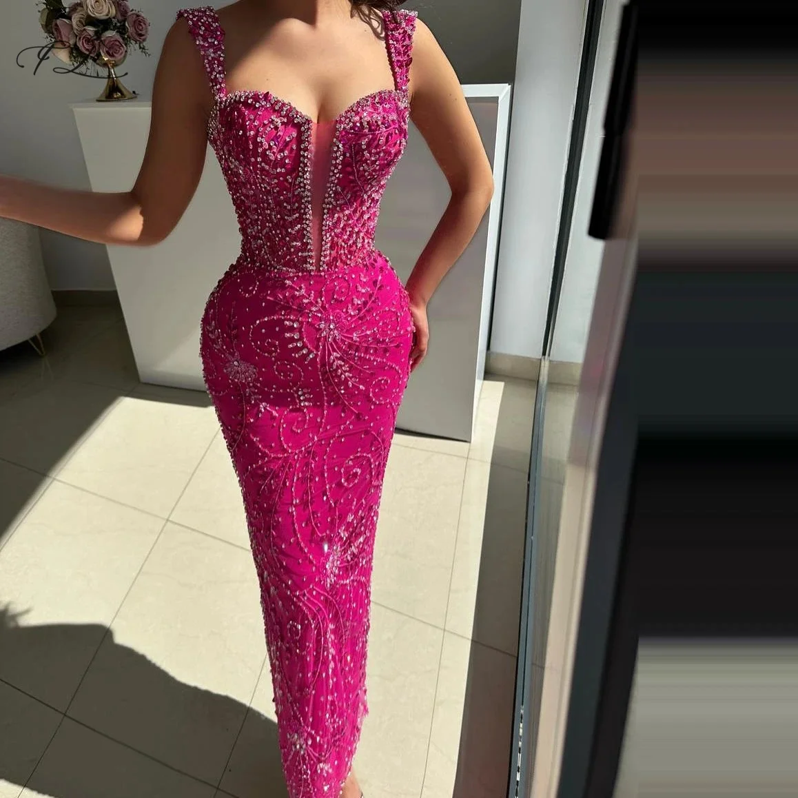 Neues maßgeschneidertes Abendkleid mit Hosenträger, Strass, V-Ausschnitt, sexy Abendkleid, Meerjungfrauenkleid, bodenlanges Kleid