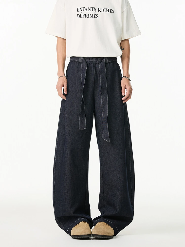 

Мужские летние брюки из ледяного шелка: свободные, широкие, тонкие, модные, повседневные, в американском стиле, с эффектом драпировки, длинные, легкие, с охлаждающим эффектом