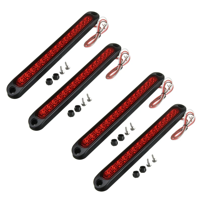 4Pcs 10 Inch 15 LED Trailer Truck RV Stop Tail Rear Brake Turn Light Bar Stop Rear Side Marker Lights Waterproof (Red)