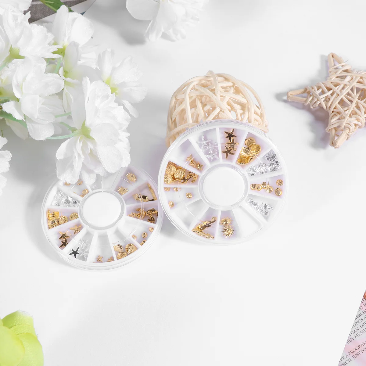 2개입 네일 아트 장식 합금 해마 파인애플 태양 모양 대량 DIY 매니큐어 액세서리 네일 장식 천연용