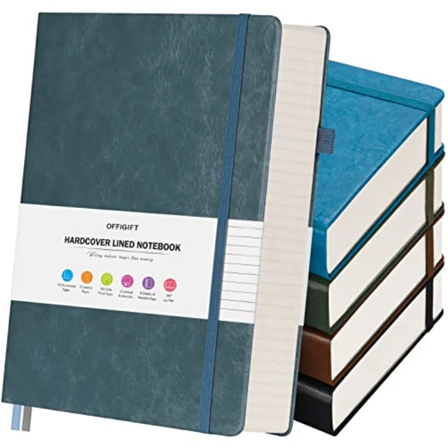 

5 Pack College Ruled Notebook 312 Numbered Pages Thick Notebooks Bulk 100gsm No Bleed Paper Hardcover Leather Journal Lined Jou