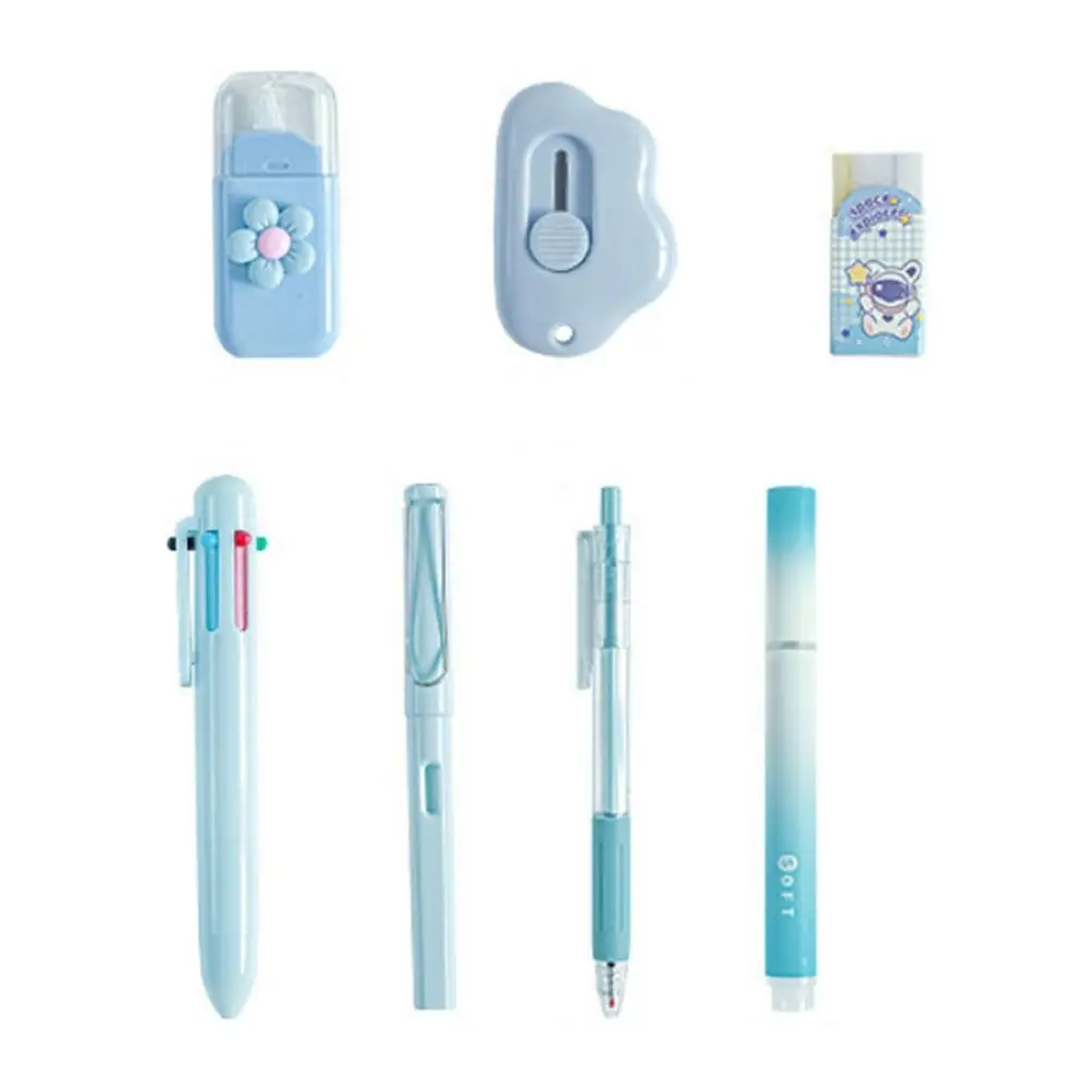 

9Pcs/Set Portable Solid Color Stationery Set Correction Tape Multipurpose Gel Pen Pencil Eraser for Kids Gift