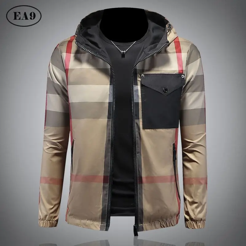 

New men's trendy brand plaid printing hooded jacket men's ins trendy ruffian handsome youth spring and autumn jacket top