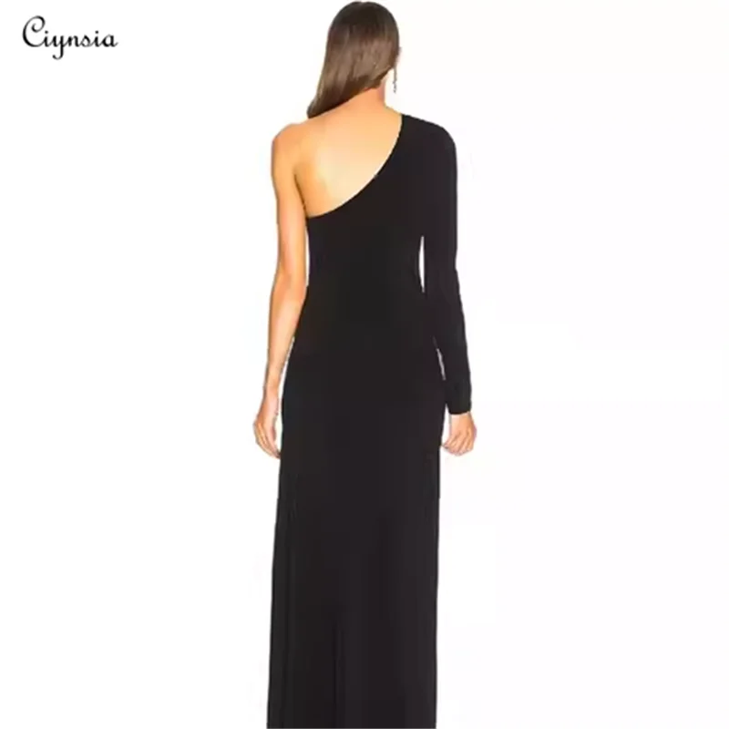 Ciynsia Mermaid Black Evening Dresses Woman Simple One Shoulder Elegant Formal Dress 2024