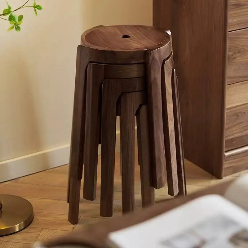 North American black walnut stool small apartment family dining room round stackable solid wood