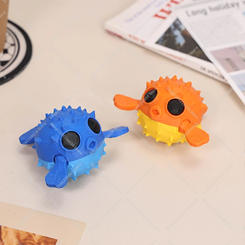 Cute Pufferfish Figurines - Twistable Fins & Tail Desk Decor, Simulation Blowfish Stress Relief for Adults