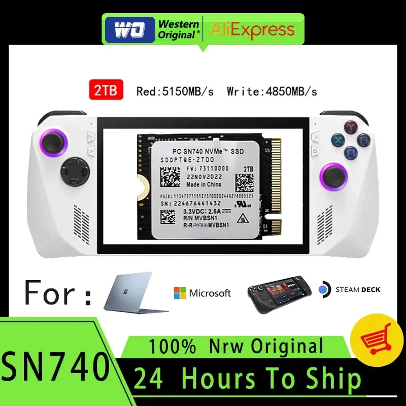 

Western SN740 2TB M.2 SSD 2230 NVMe PCIe Gen 4x4 SSD for Microsoft Surface ProX Surface Laptop 3 Steam Deck