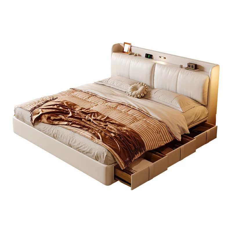 

High-end atmospheric box bed Modern simple soft bag with drawers Storage bed Small apartment double leather bed