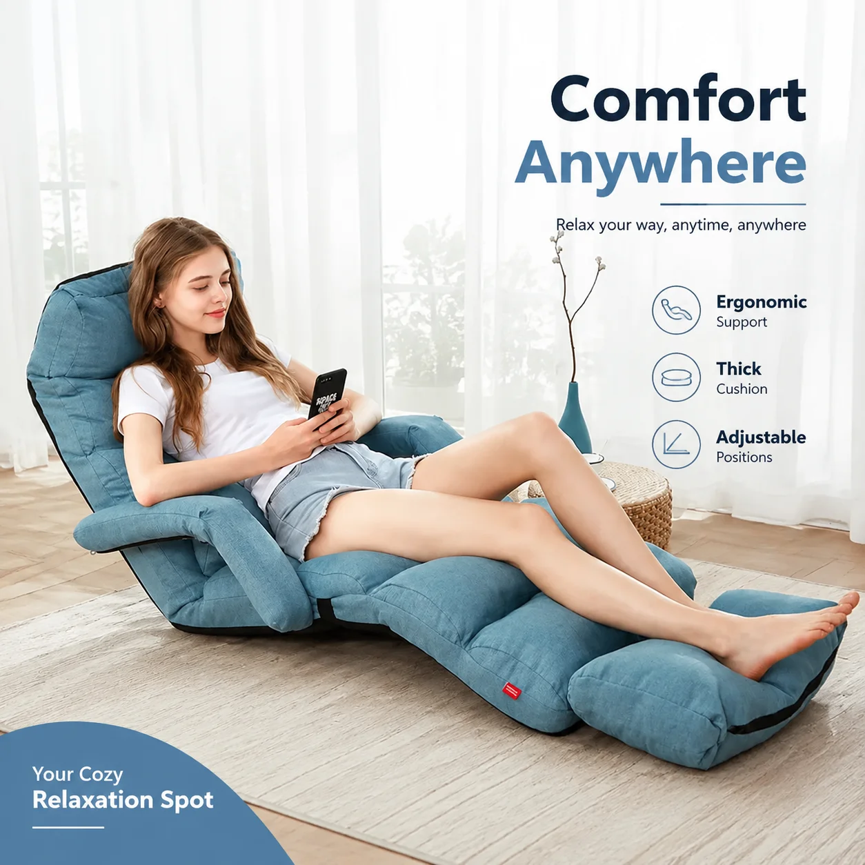 Umwandelbares Tagesbett, Klappbarer Liegesessel für Kleine Räume, Bodensofa mit Abnehmbarem Bezug & Minimalistischer Loungesessel