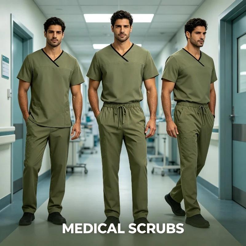 Men Clinic Doctor Short Sleeve Scrub Suit Uniform Staff Workwear Halloween Party Photo Dress Up