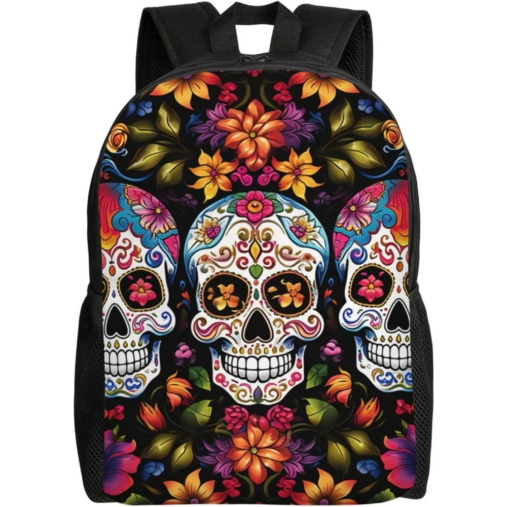 

Colorful Flower Skulls Cute Backpack Waterproof Lightweight Laptop Backpack Shoulder Bag Casual Daypack For Women Men