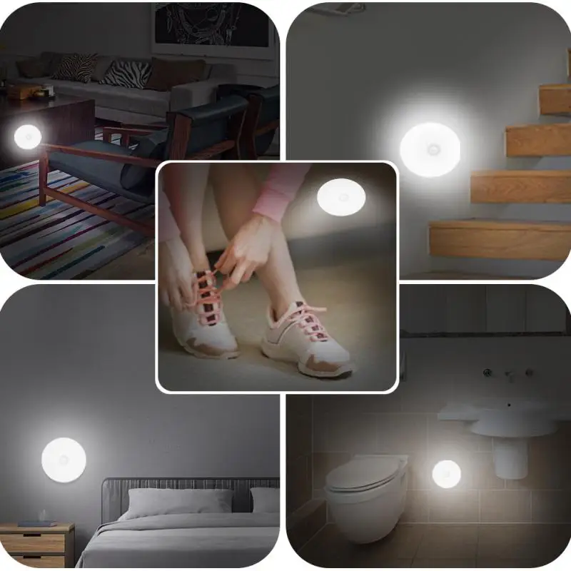 Sensor de Movimento LED Night Light, USB Recarregável, Parede, Quarto, Escadas, Armário, Roupeiro, Lâmpadas de Indução Corporal, 1Pc