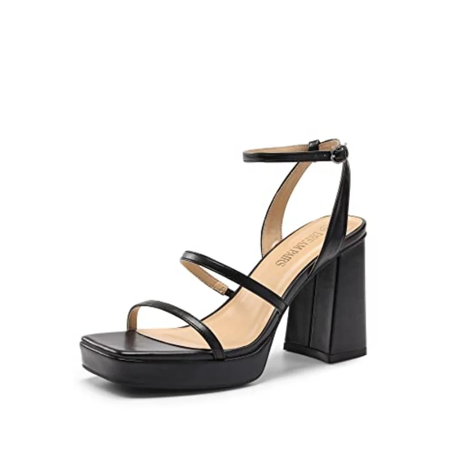 

Women's Platform Strappy Heels Open Toe Ankle Strap Square Party Sandals Y2K Dress Shoes
