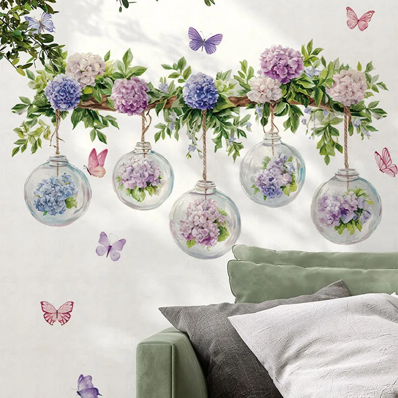 1 Piece of Hydrangea Flower Wall Sticker, Decorates the Living Room, Dining Room, Bathroom, and Bedroom, Removable Pvc Wall Sticker view 5