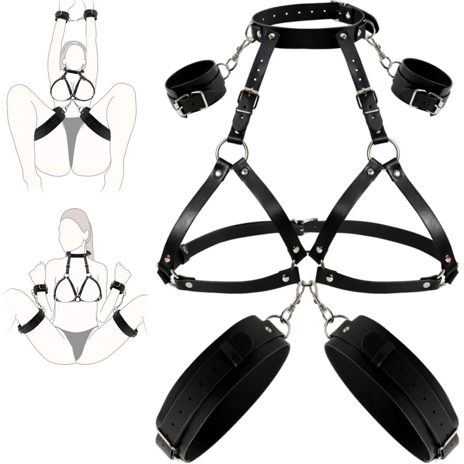 Sex Restraints Strap SM Bondage Gear Sex Toys Leather BDSM Body Chest Harness Handcuffs Leg Cuffs Adults Bondage Sex Accessories