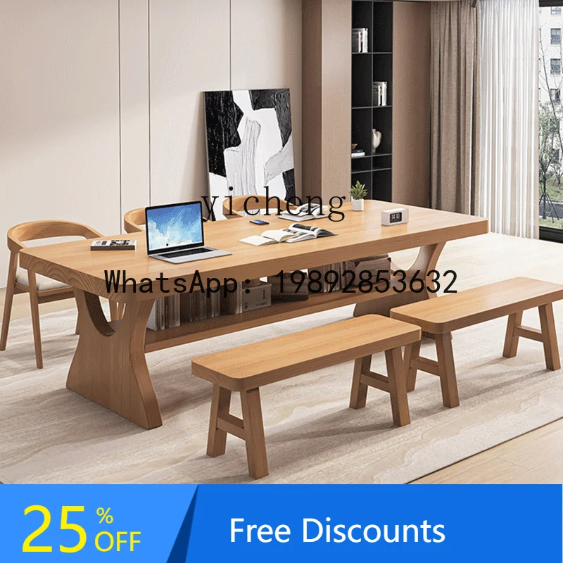 

solid wood large desk modern simple office dining table integrated student learning