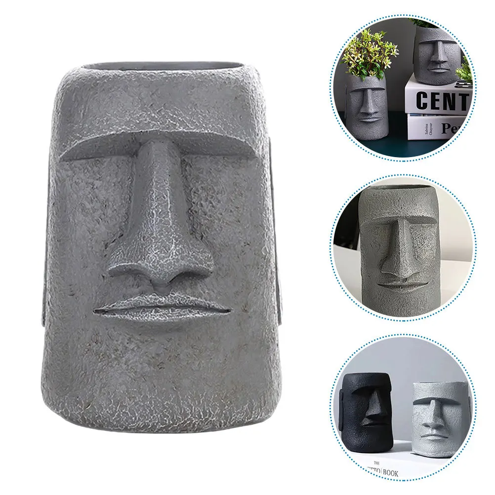 

Resin Succulent Planter Flower Pot Moai Statue Design Unique Living Room Decoration Household Plant Pot for Indoor Garden Desk